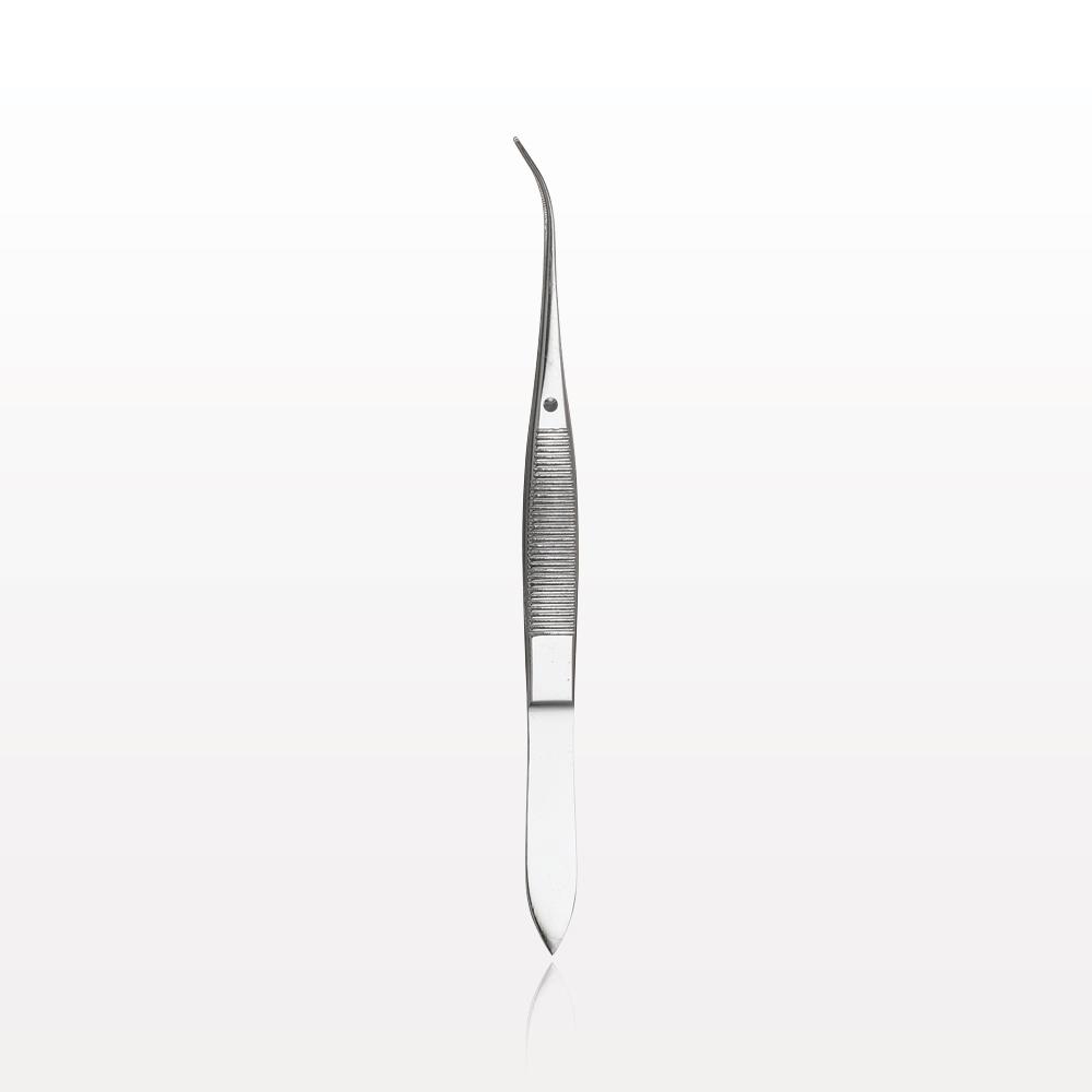 Single-Use Tweezer Dressing Forceps, Serrated Extra Fine Tips, Curved, Mirror Finish