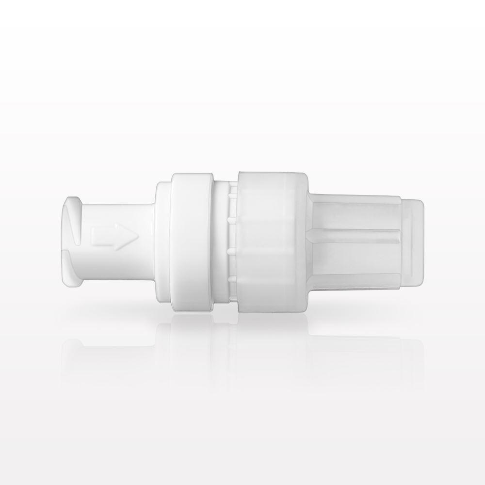 Check Valve, Female Luer Lock Inlet, Male Luer Lock Outlet with Cap