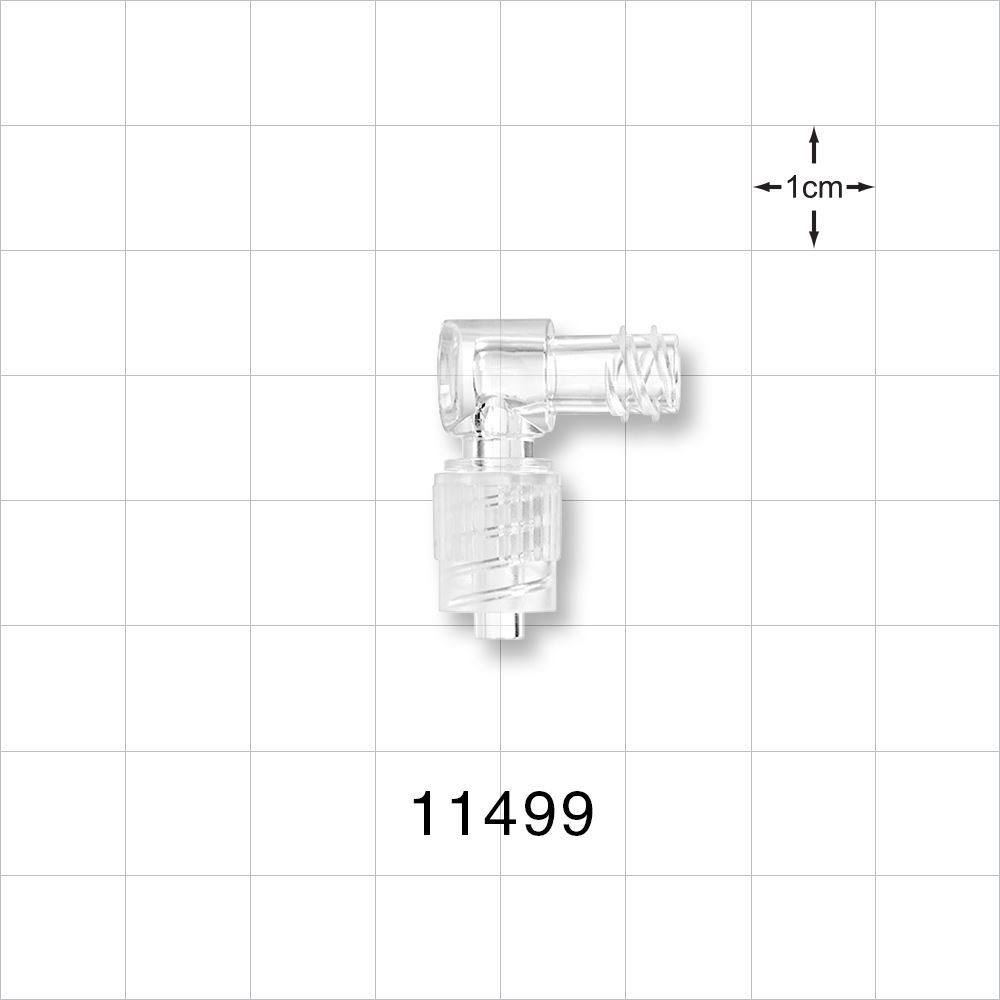 Elbow Connector, Female Luer Lock, Male Luer w/Spin Lock