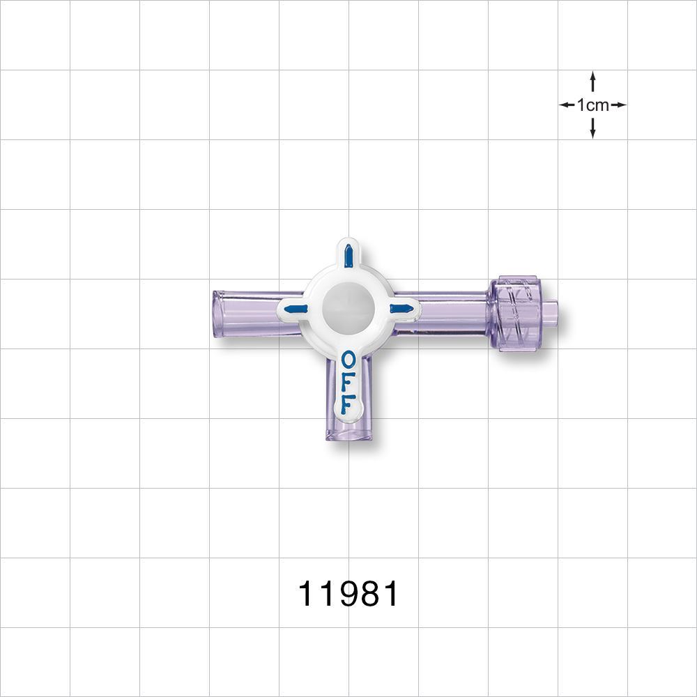 3-Way Stopcock, 2 Female Luer Locks, 1 Male Luer Lock