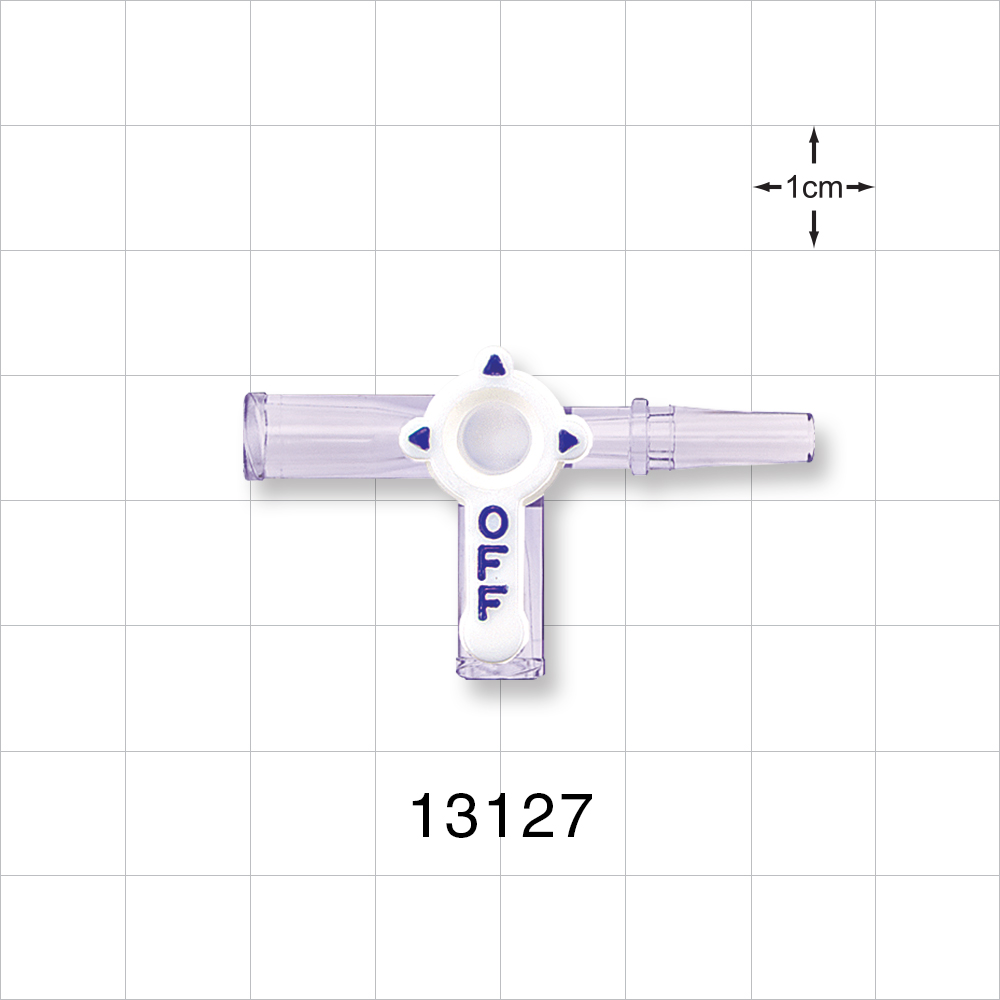 3-Way Stopcock, 2 Female Luer Locks, Male Luer Slip