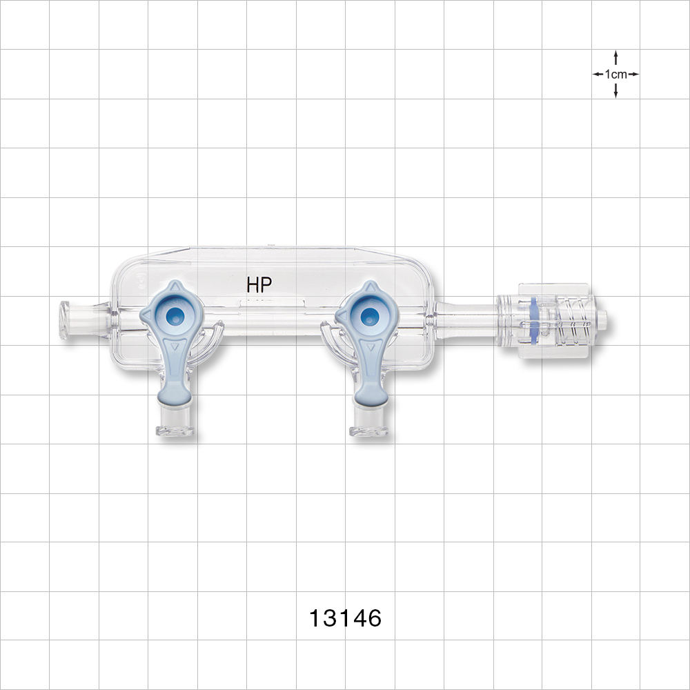 2-Gang Stopcock Manifold, 3 Female Luer Locks, Rotating Male Luer Lock