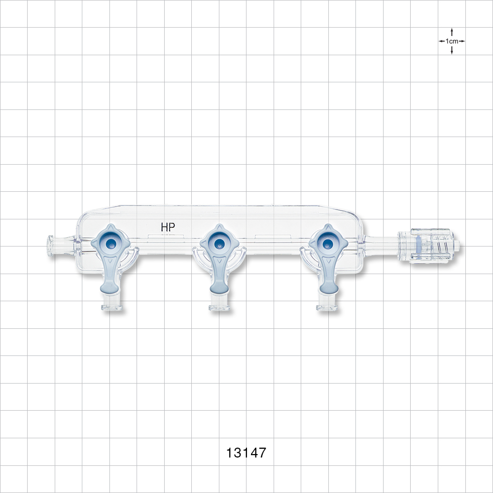 3-Gang Stopcock Manifold, 4 Female Luer Locks, Rotating Male Luer Lock