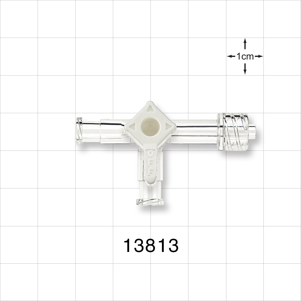 3-Way Stopcock, 2 Female Luer Locks, Male Luer Lock