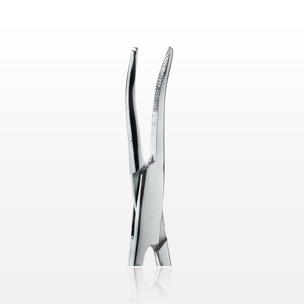 Single-Use Locking Kelly Forceps, Curved, Mirror Finish