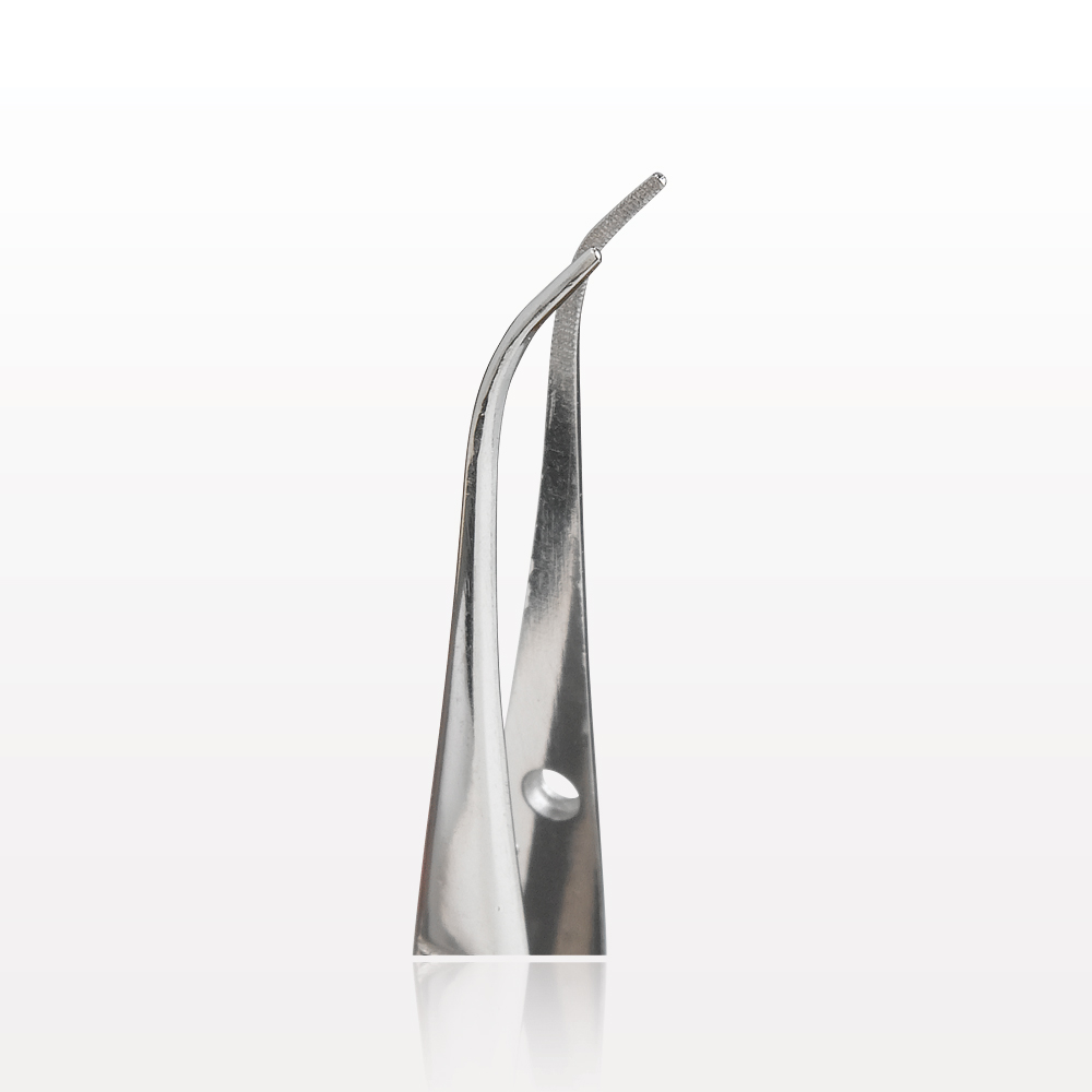 Single-Use Tweezer Dressing Forceps, Serrated Extra Fine Tips, Curved, Mirror Finish