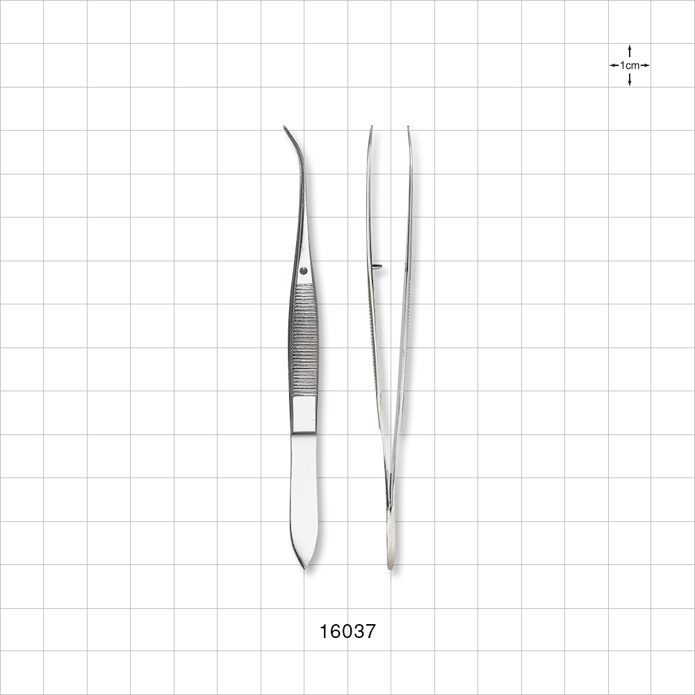 Single-Use Tweezer Dressing Forceps, Serrated Extra Fine Tips, Curved, Mirror Finish