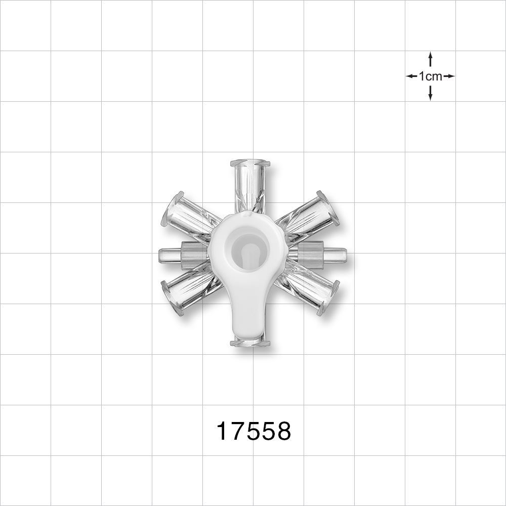 RondelO™ 6-Way Stopcock with 6 Female Luer Locks, Tubing Ports