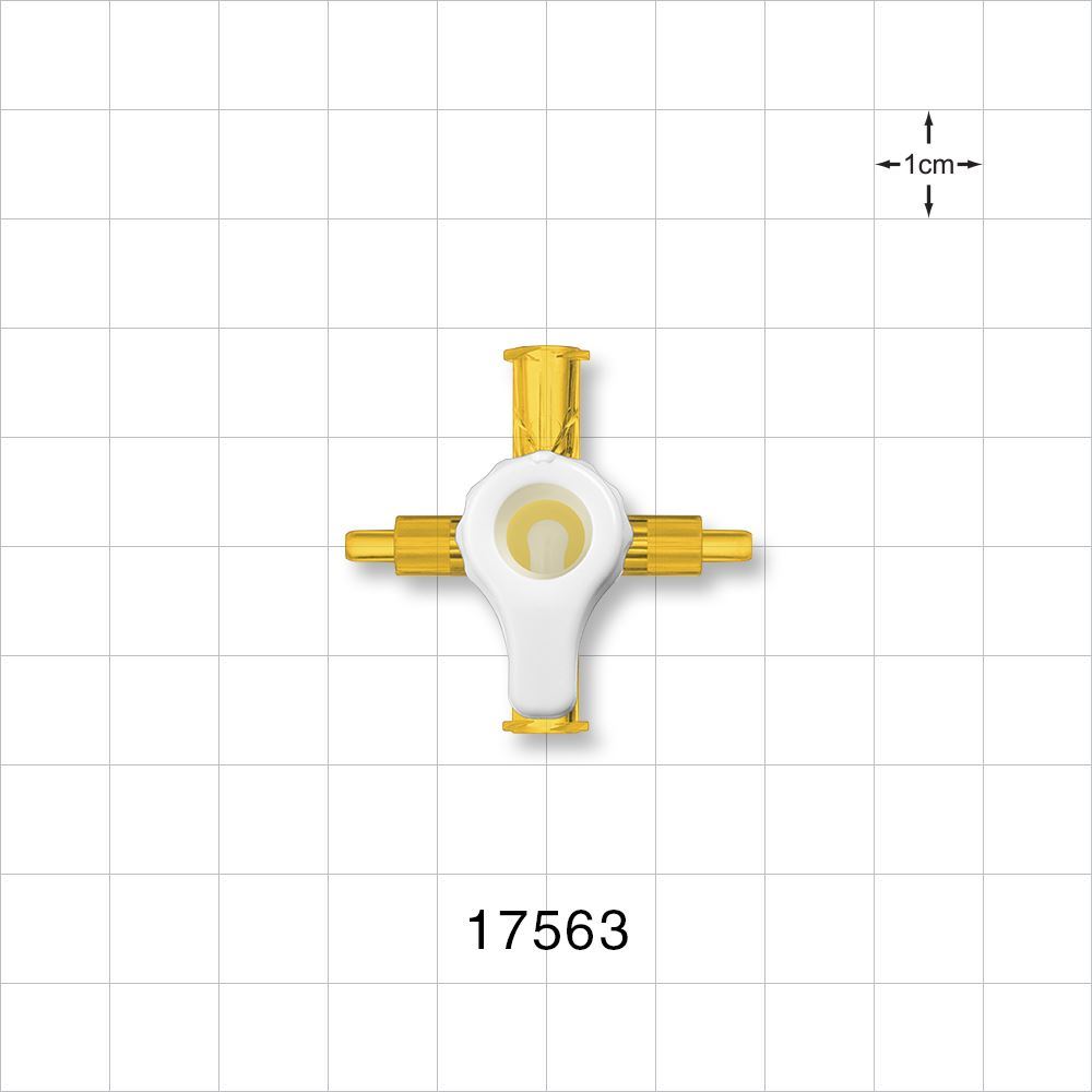 RondelO™ 2-Way Stopcock Manifold with 2 Female Luer Locks, Tubing Ports, Yellow