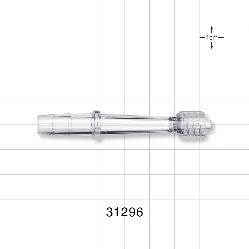 Straight Connector, Reducer, Barbed, Male Luer with Spin Lock, Clear