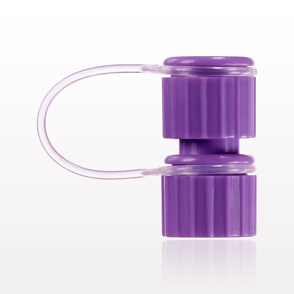 Female ENFit® Connector with Cap on Strap, Purple