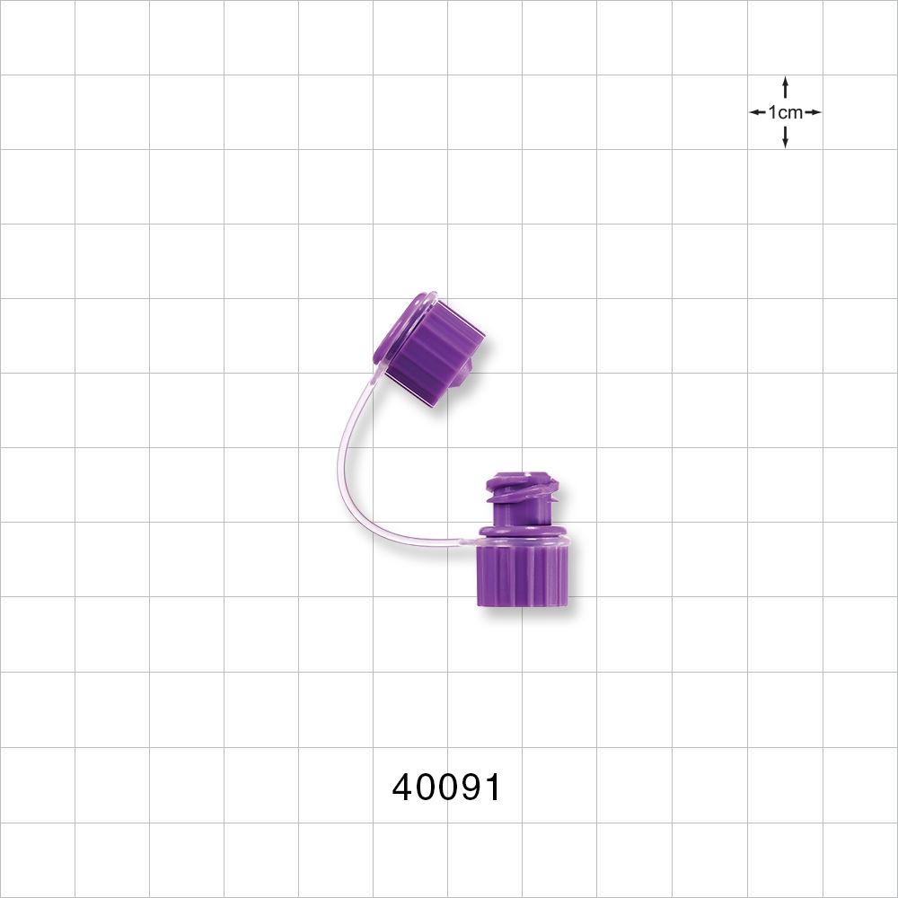 Female ENFit® Connector with Cap on Strap, Purple