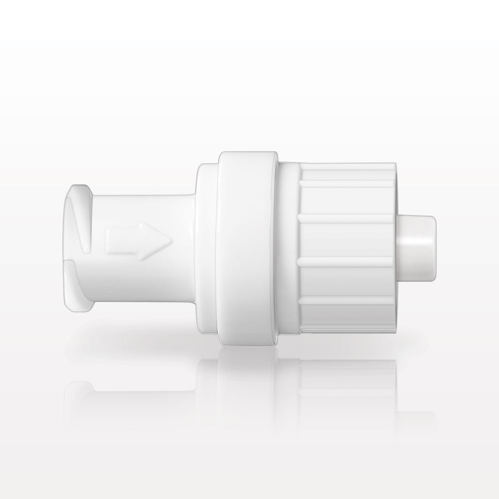 Check Valve, Female Luer Lock Inlet, Male Luer Lock Outlet with Cap