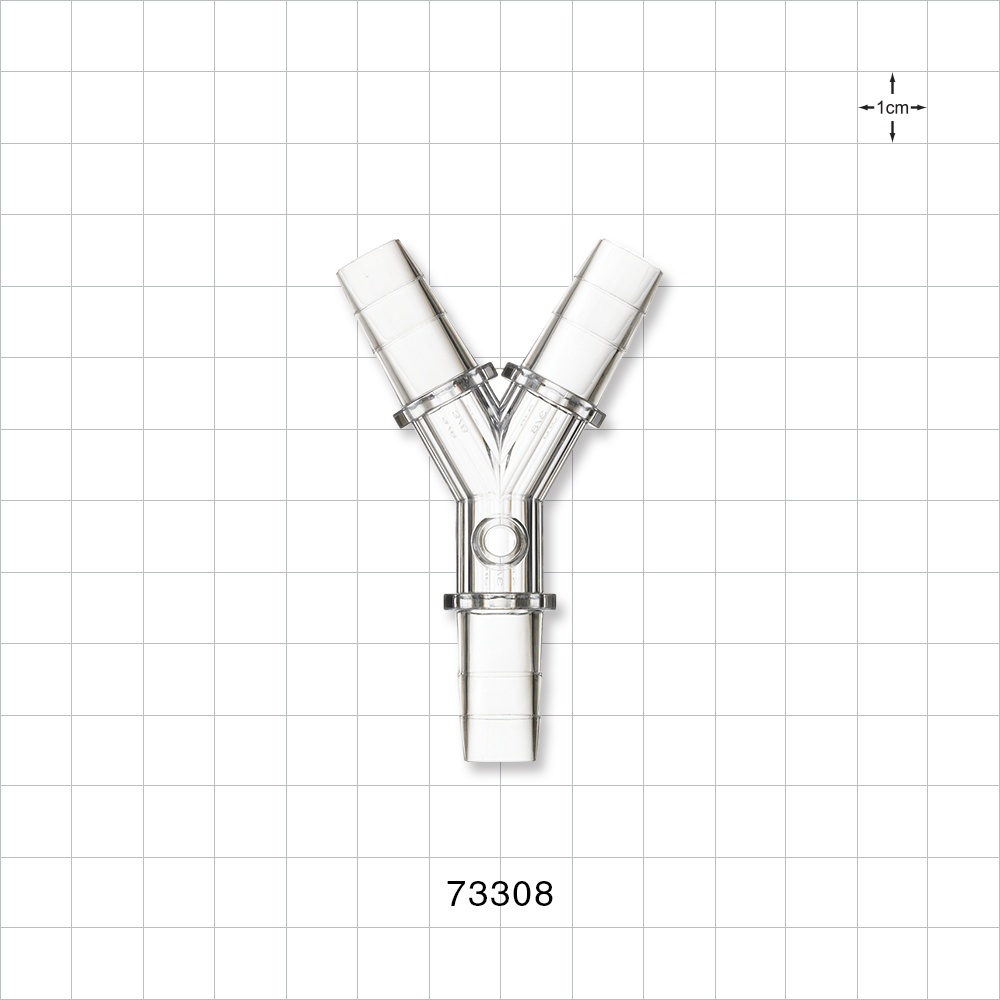 Y Connector, Tubing Ports, Female Luer Lock Side Port, Clear