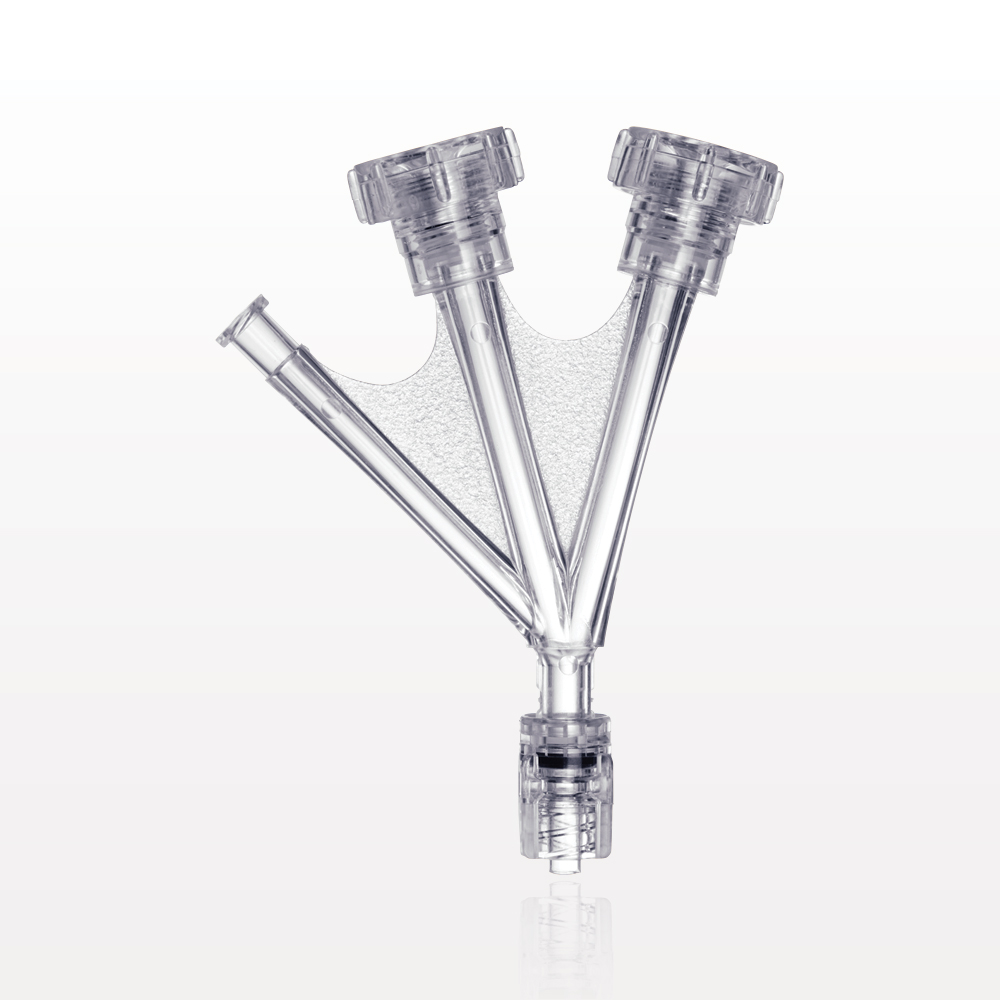 Double Hemostasis Valve Y Connector, Rotating Male Luer Lock, Female Luer Lock Sideport