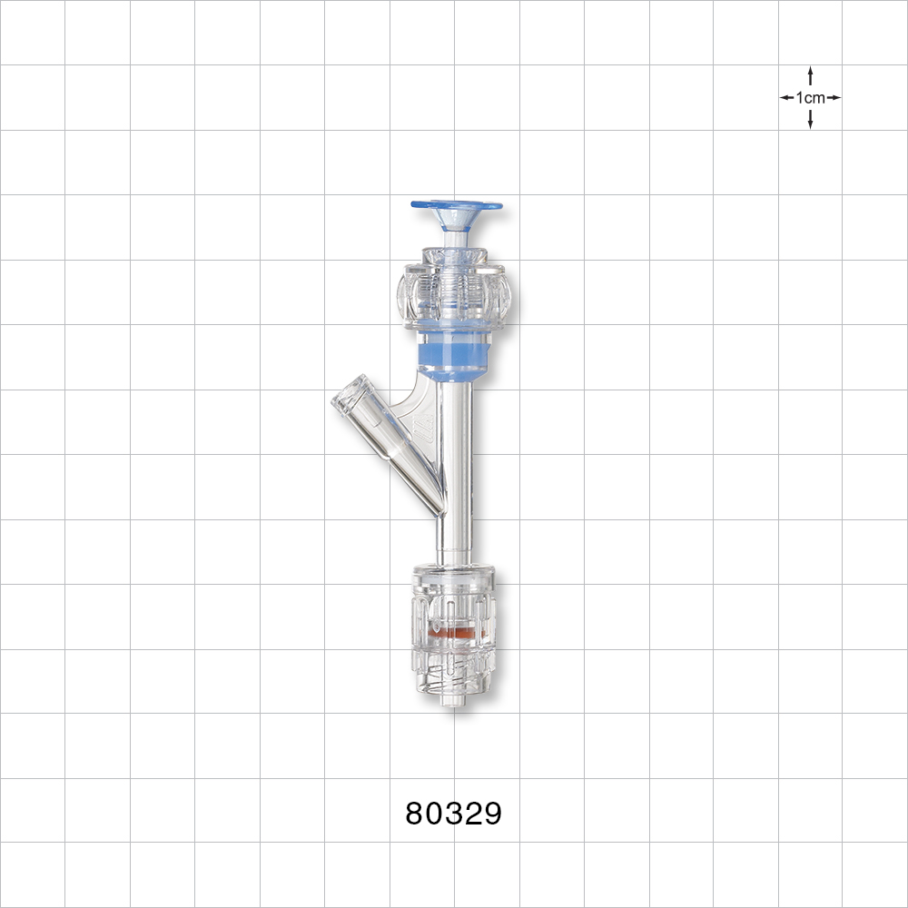 Hemostasis Valve Y Connector, One Handed, Rotating Male Luer Lock, Female Luer Lock Sideport