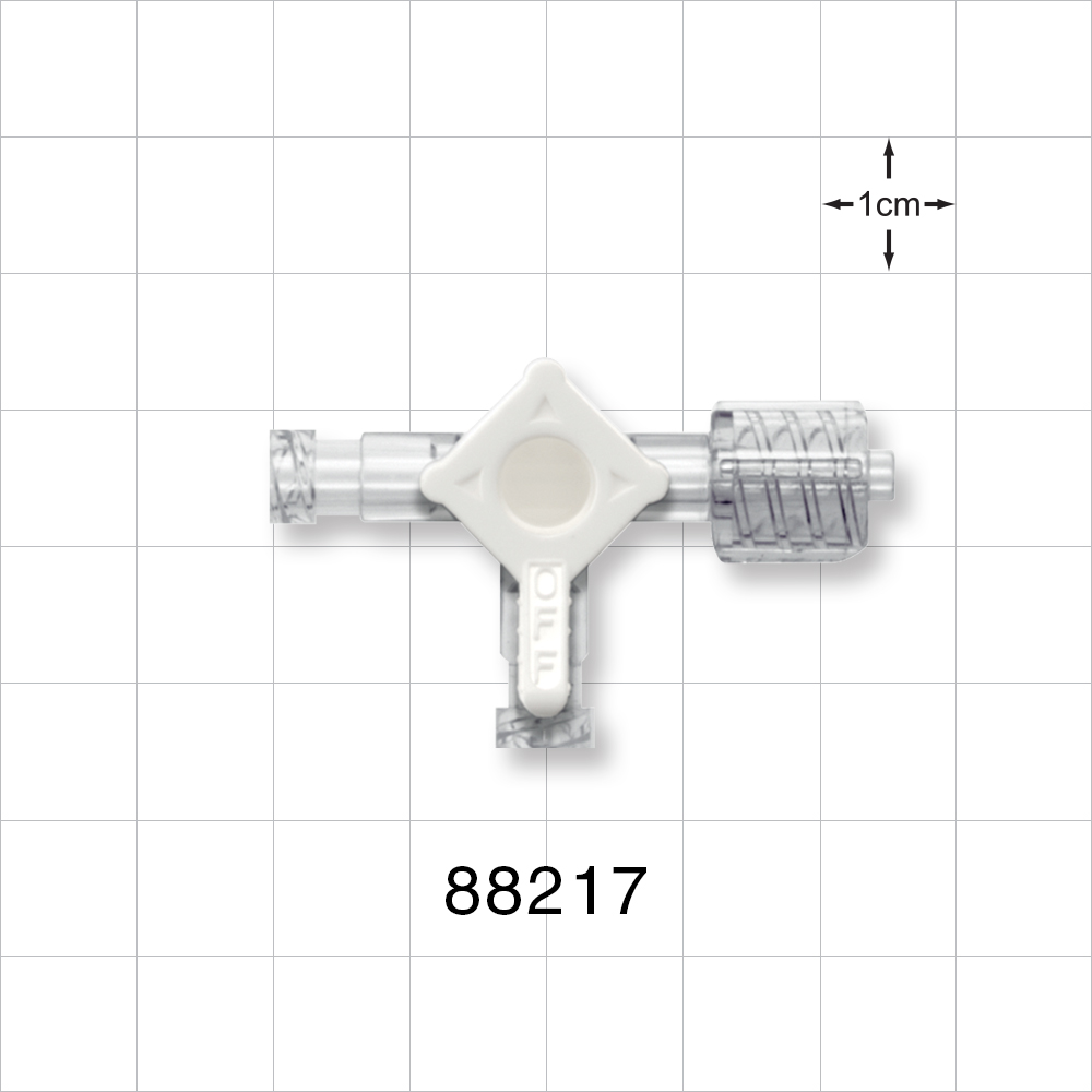 3-Way Stopcock, 2 Female Luer Locks, Swivel Male Luer Lock