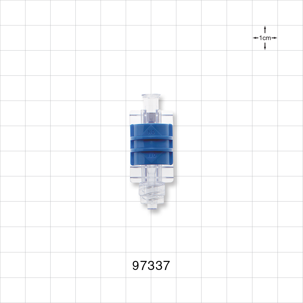 Flow Control Switch, Female Luer Lock Inlet, Male Luer Lock Outlet, Blue