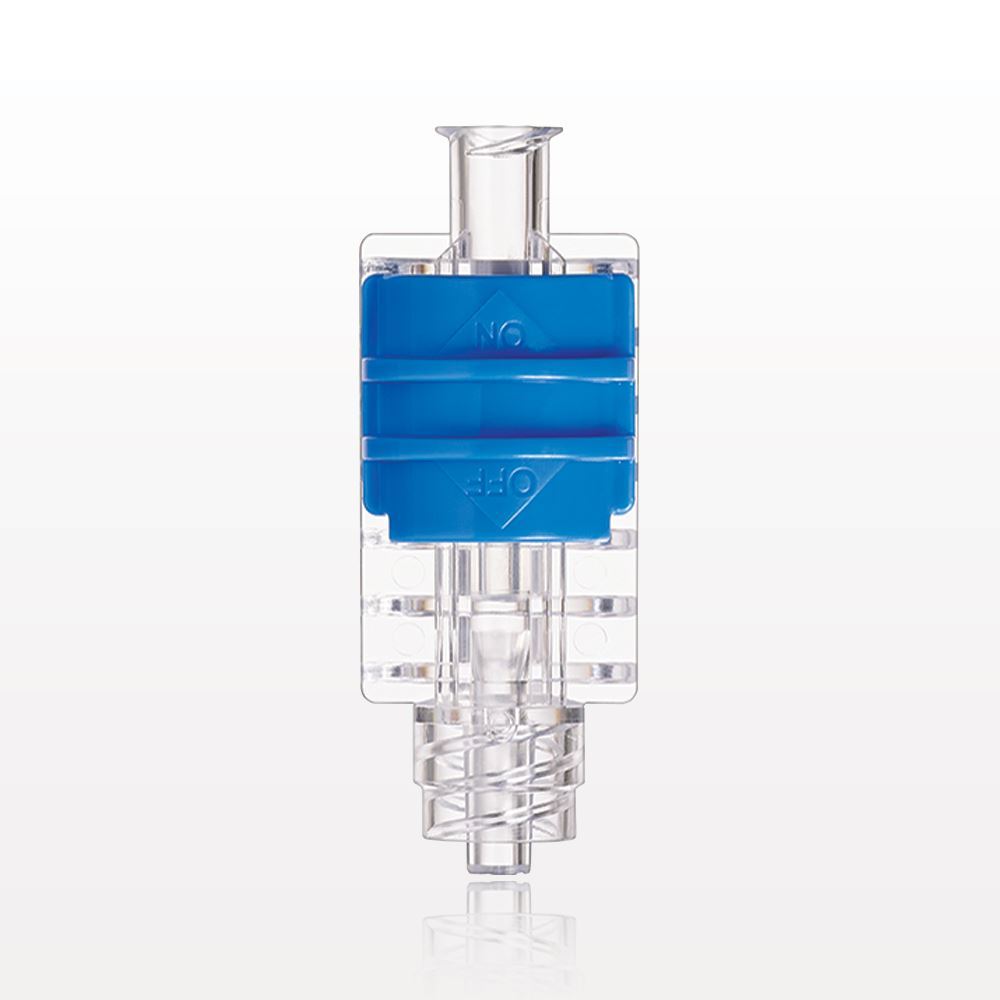 Flow Control Switch, Female Luer Lock Inlet, Male Luer Lock Outlet, Blue