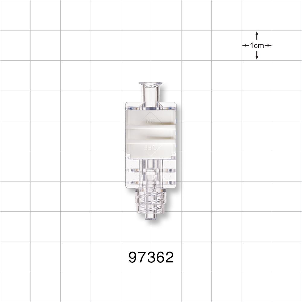 Flow Control Switch, Female Luer Lock Inlet, Male Luer Lock Outlet, White