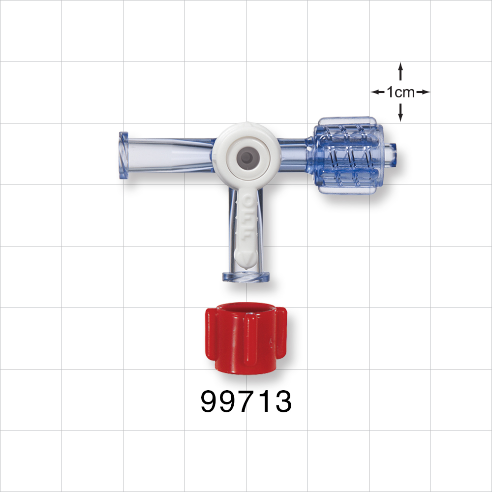 3-Way Stopcock, 2 Female Luer Locks, Swivel Male Luer Lock, Vented Cap