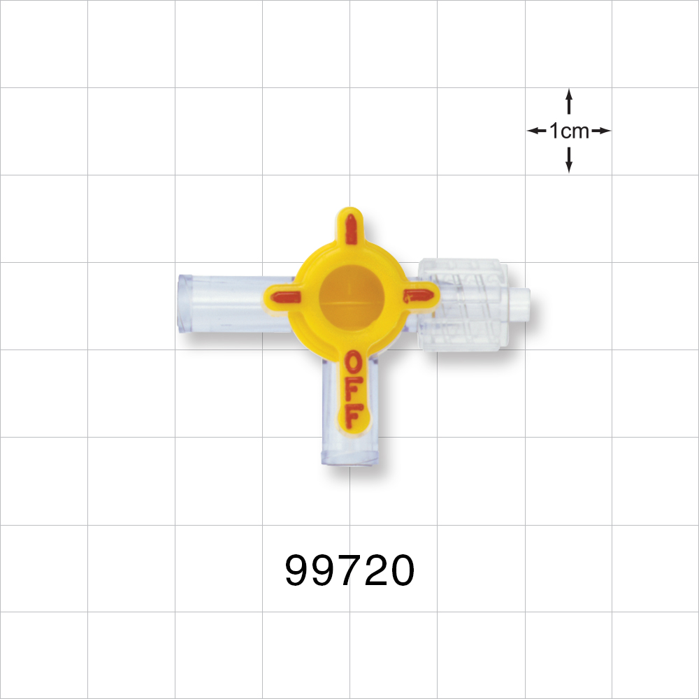 4-Way Stopcock, 2 Female Luer Locks, Male Luer with Spin Lock