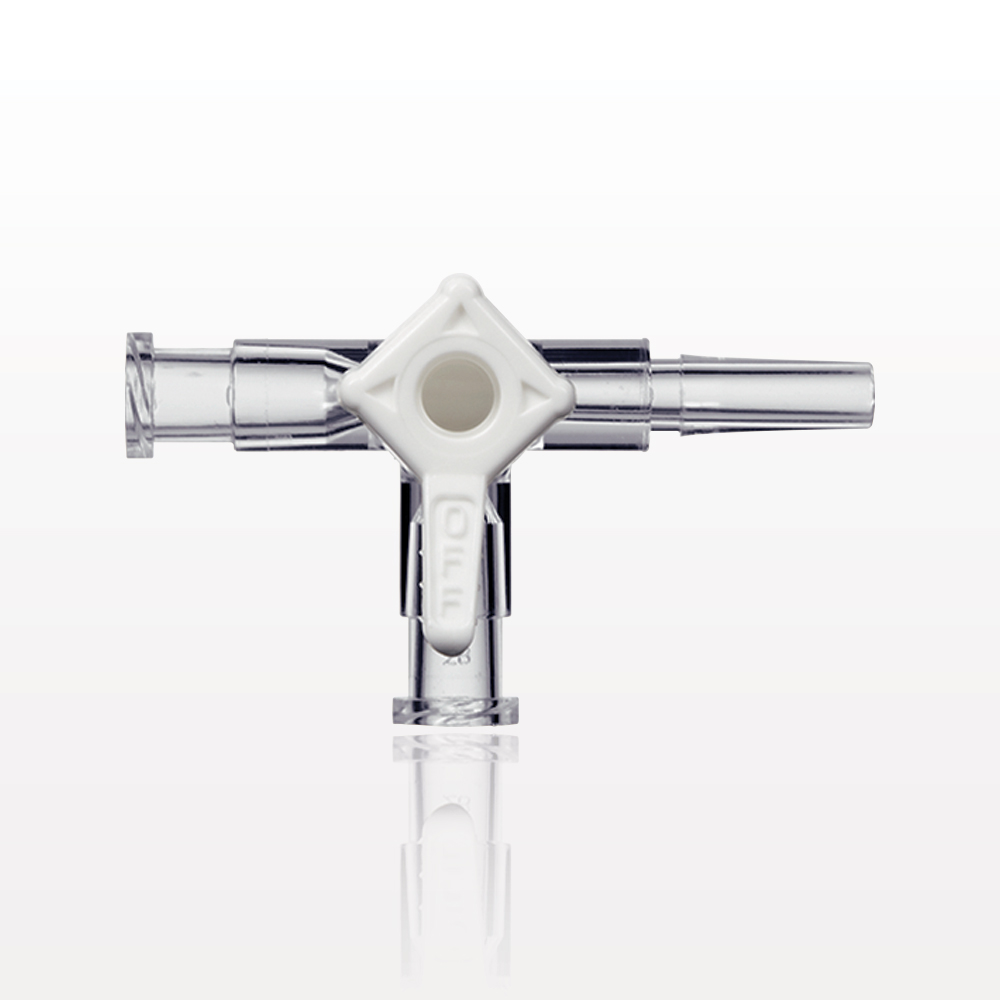 3-Way Stopcock, 2 Female Luer Locks, Male Luer Slip