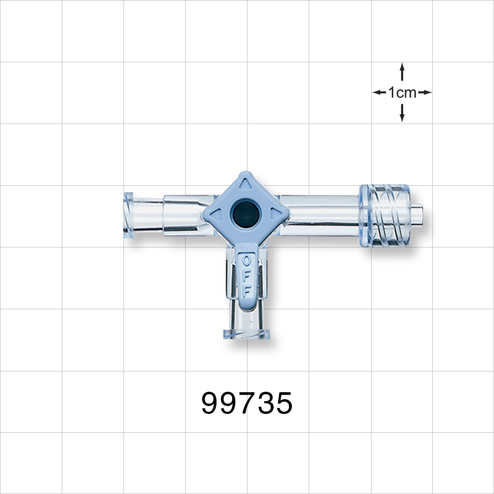 3-Way Stopcock, 2 Female Luer Locks, Male Luer Lock