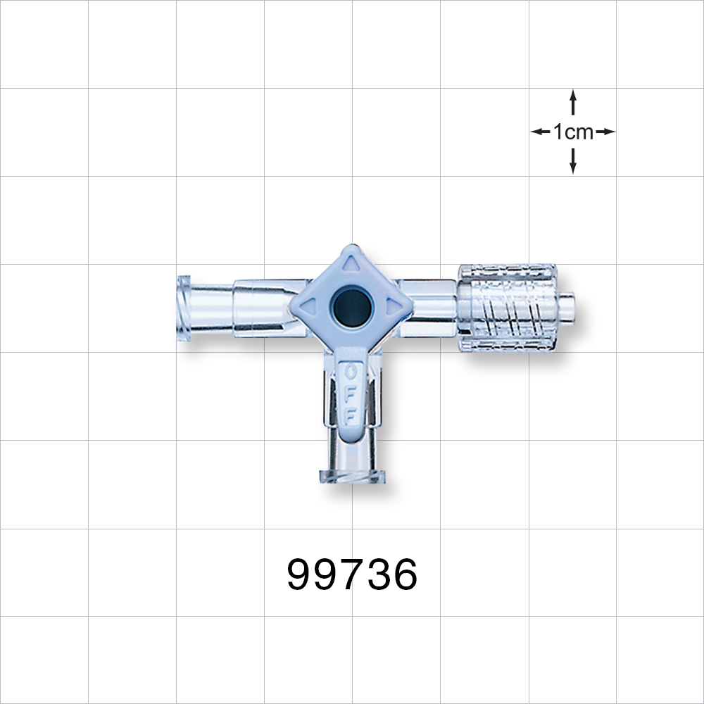 3-Way Stopcock, 2 Female Luer Locks, Swivel Male Luer Lock