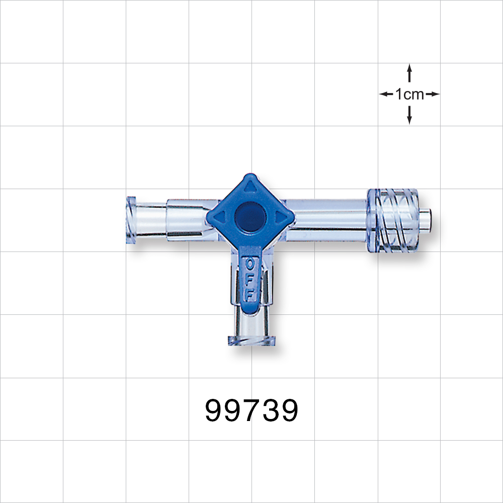 3-Way Stopcock, 2 Female Luer Locks, Male Luer Lock