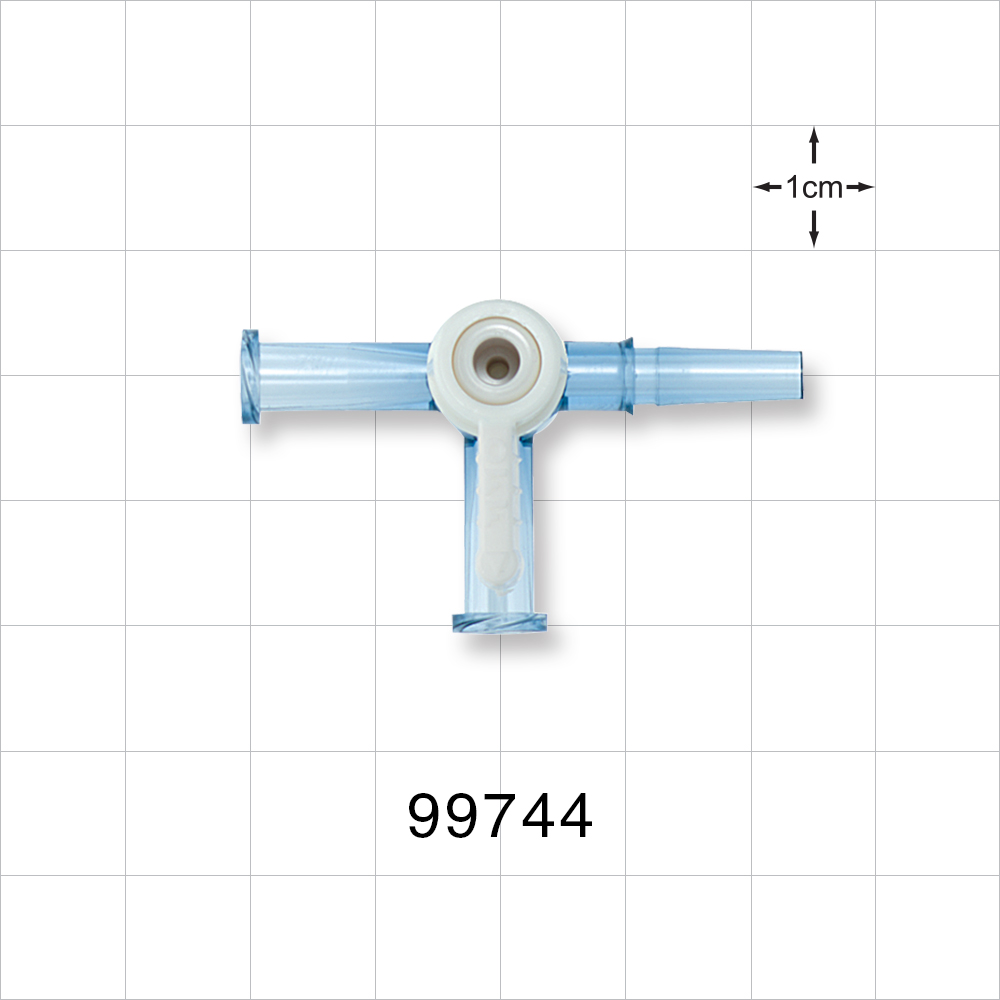 2-Way Stopcock, 2 Female Luer Locks, Male Luer Slip, 90 Degree Turn Handle, 50 psi