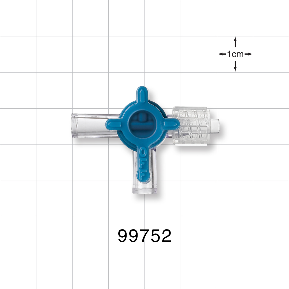 2-Way Stopcock, 2 Female Luer Locks, Swivel Male Luer Lock, 90 Degree Turn Handle