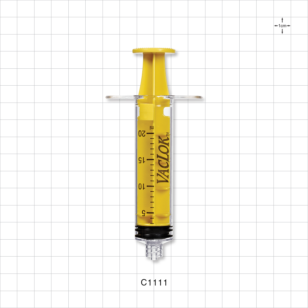 VacLok® Negative Pressure Syringe, Male Luer Lock, Yellow