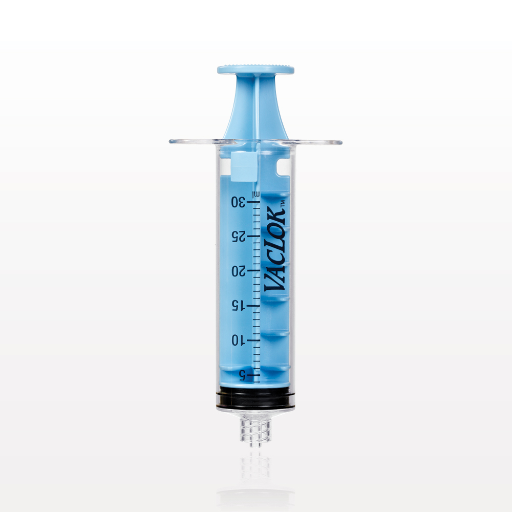 VacLok® Negative Pressure Syringe, Male Luer Lock, Light Blue